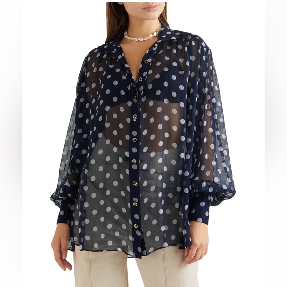 Zimmermann Navy Silk Polka Dot Blouse